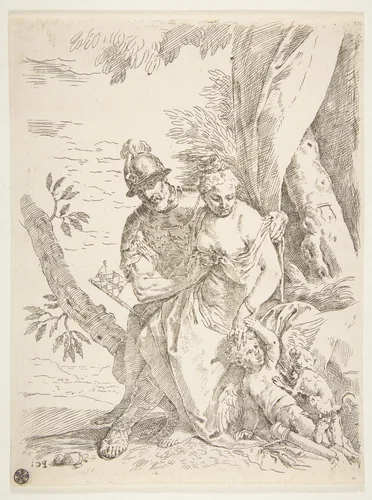 Mars, Venus and Cupid by Simone Cantarini, print, 1632-1642