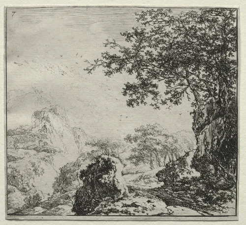 The Road near the Rocks by Herman Naiwincx, print, 1640-1651