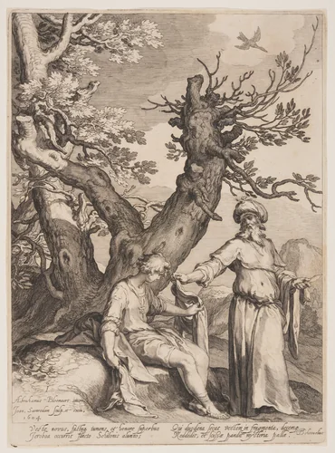 Ahajah Divides his Cloak into Twelve Parts, from Four Scenes from the Life of the Prophets, Isaiah, Ahajah and Elisha by Jan Saenredam, print, 1604
