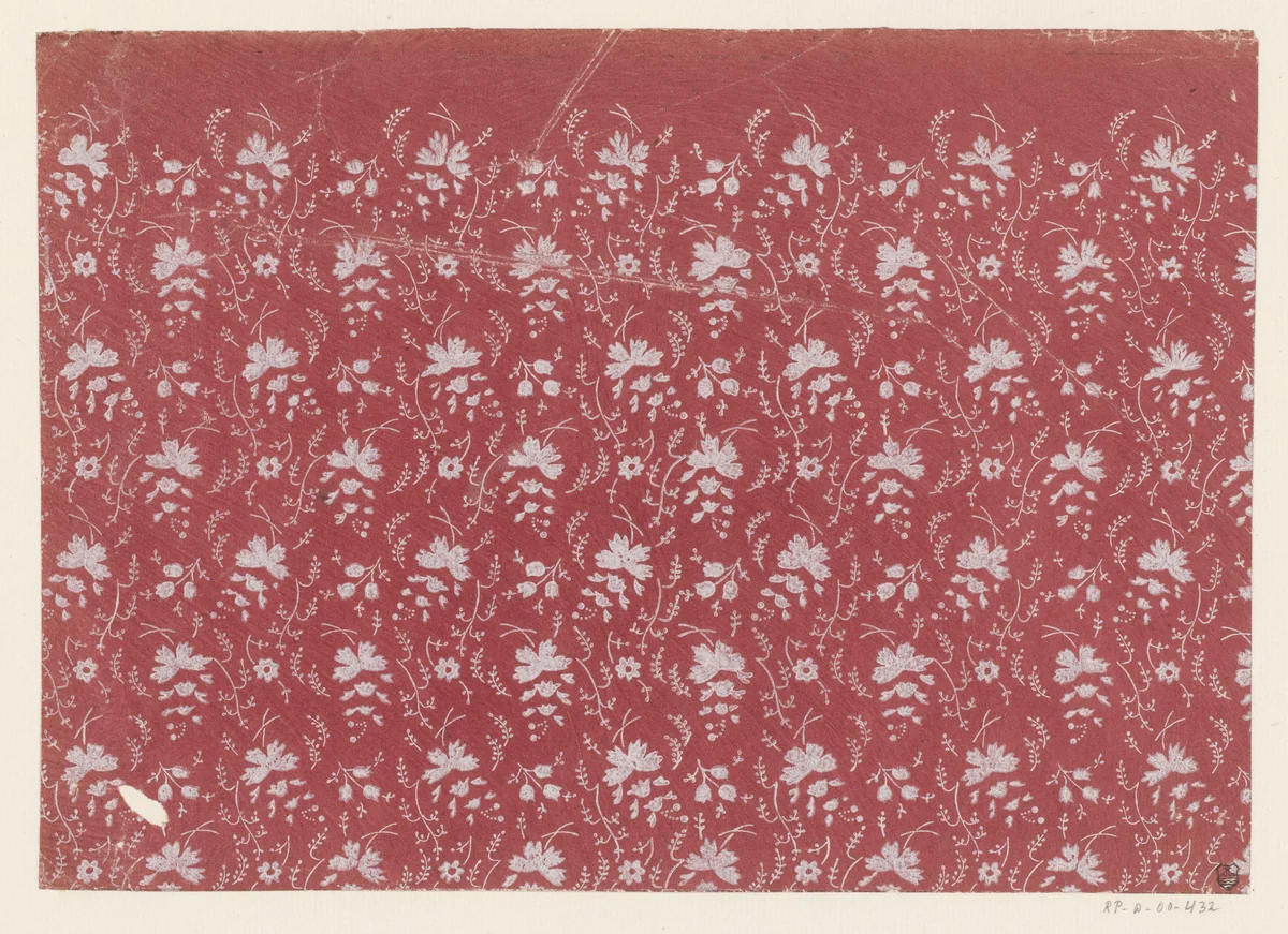 Blad met strooipatroon van bloemen en takjes by anonymous, print, 1700-1850