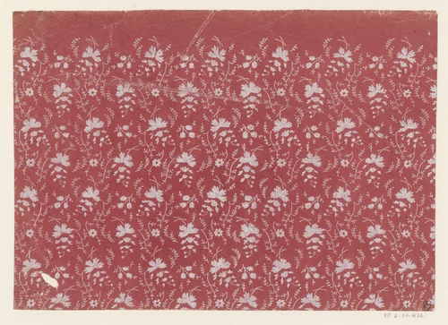 Blad met strooipatroon van bloemen en takjes by anonymous, print, 1700-1850