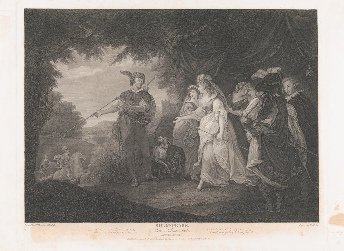 The Princess, Rosaline, etc. (Shakespeare, Love's Labour Lost, Act 4, Scene 1) by Thomas Ryder, print, 1793-1852
