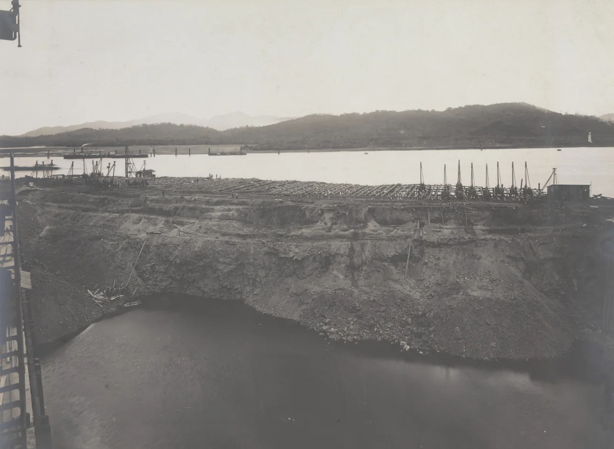 Balboa Terminals. Protection Dike for Dry Dock #1, from Unloader tower by Unidentified Photographer, photograph, 1916