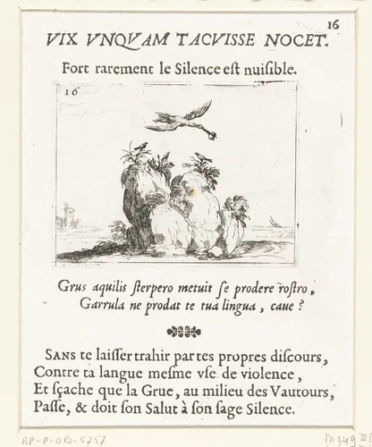 Kraanvogel met een steen in de snavel by Jacques Callot, print, 1621-1635
