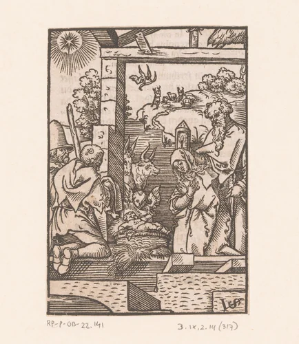 Aanbidding door de herders by Unknown, print, 1552