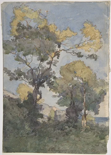 Landscape by Henri Joseph Harpignies, drawing, 1900