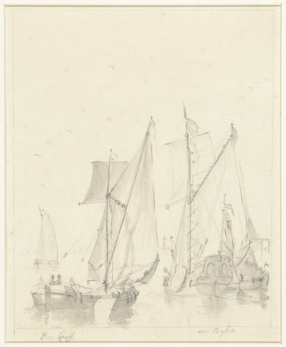 Twee voorstellingen van schepen by anonymous, drawing, 1700-1800