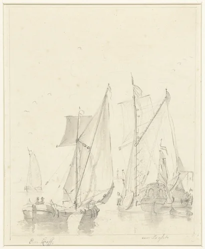 Twee voorstellingen van schepen by anonymous, drawing, 1700-1800