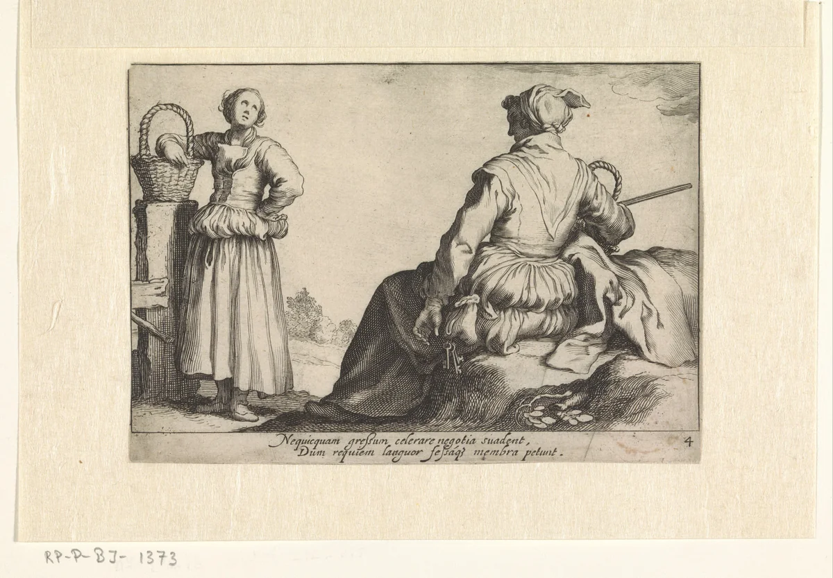 Twee boerinnen by Cornelis Bloemaert, print, 1625