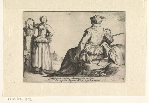 Twee boerinnen by Cornelis Bloemaert, print, 1625