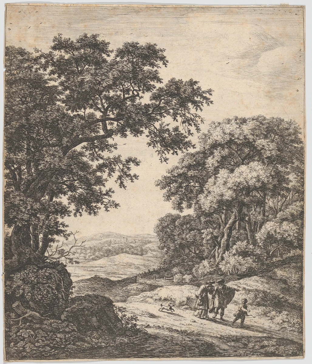 The Banishment of Hagar by Anthonie Waterloo, print, 1620-1690