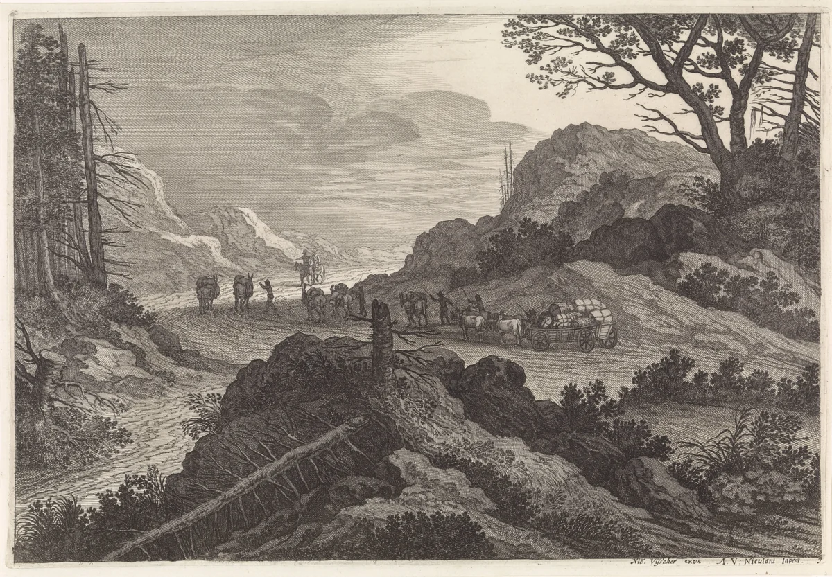 Pakezels op een weg by Pieter Nolpe, print, 1623-1653