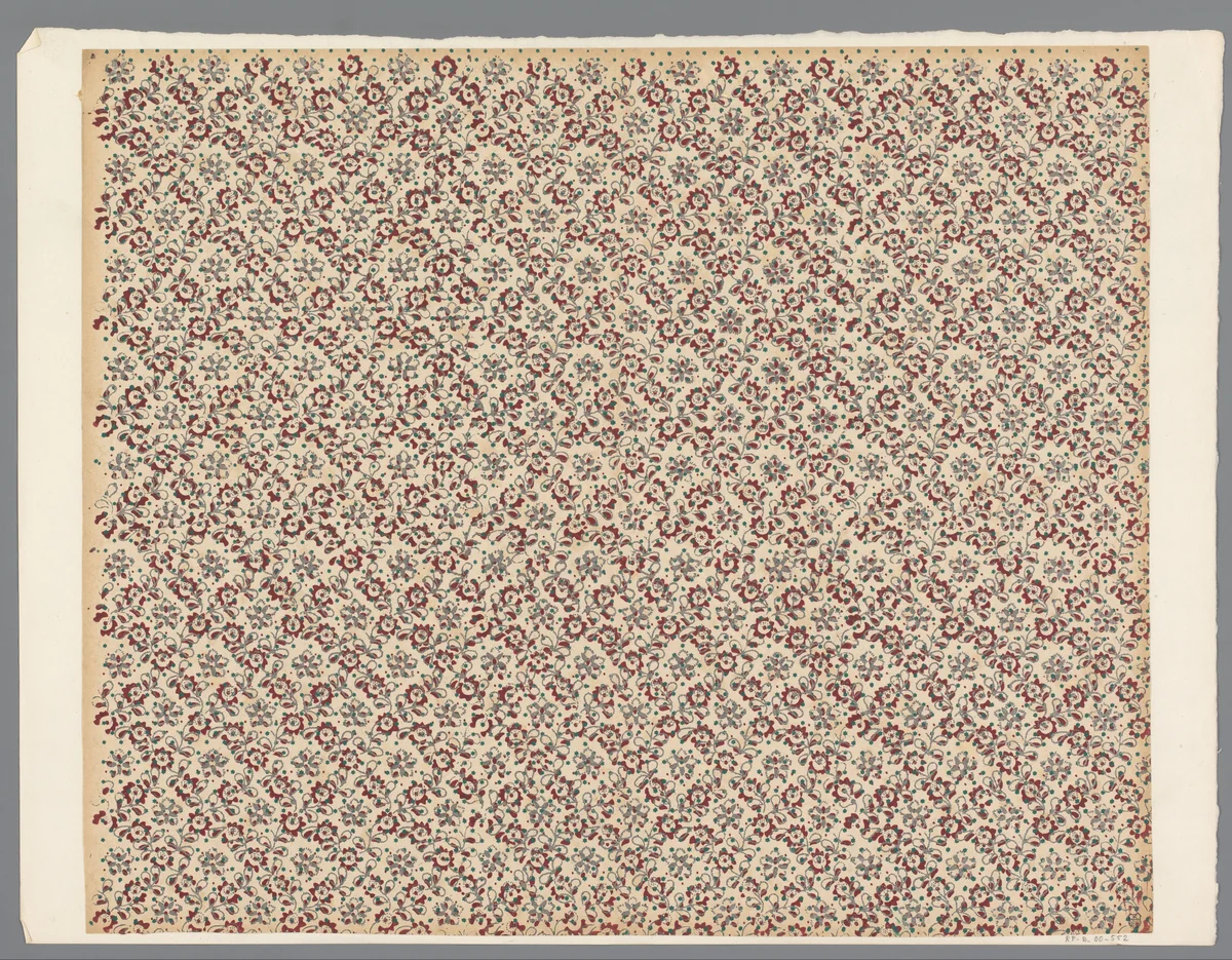 Blad met strooipatronen van bloemmotieven en sterretjes by anonymous, print, 1800-1900