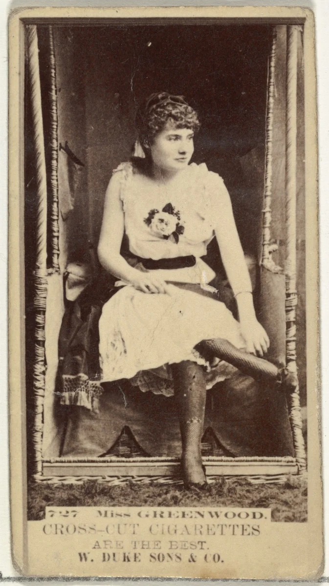 Card Number 727, Miss Greenwood, from the Actors and Actresses series (N145-3) issued by Duke Sons & Co. to promote Cross Cut Cigarettes by W. Duke, Sons & Co., photograph, 1880-1889