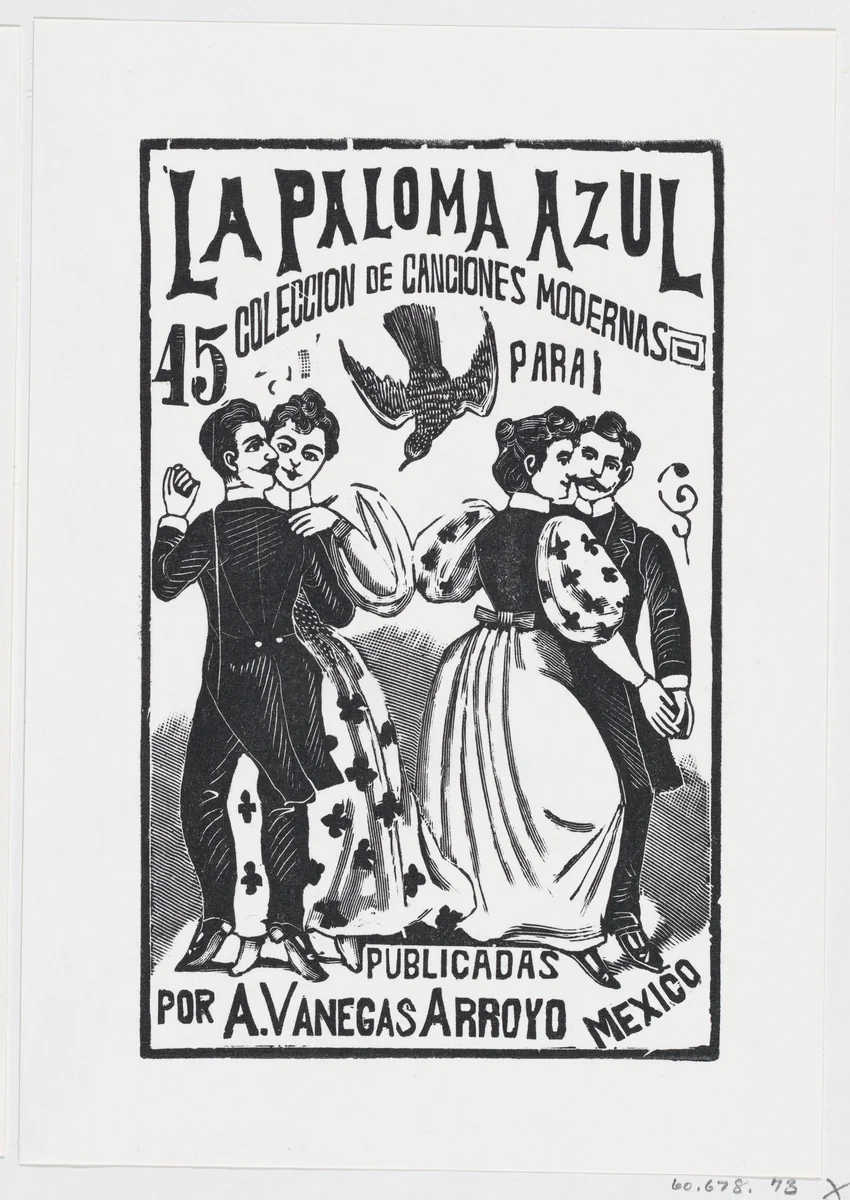 Two couples dancing, illustration for 'La Paloma Azul' by José Guadalupe Posada, print, 1875-1885