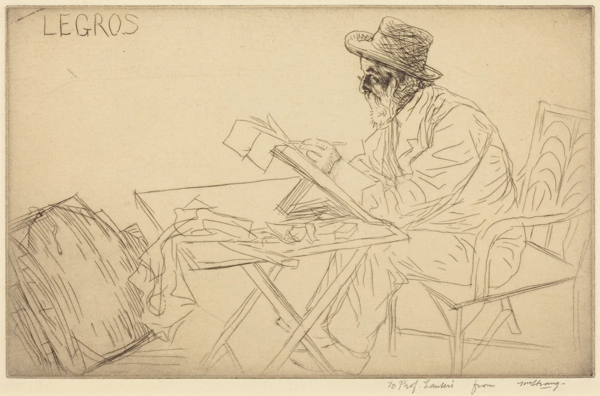 Alphonse Legros Sketching by William Strang, print, 1913