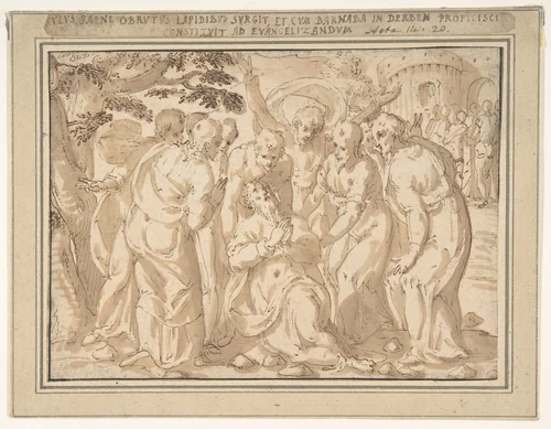 Saint Paul Surrounded by Disciples after His Lapidation at Lystra (Acts 14:20) by Giovanni Guerra, drawing, 1590-1618