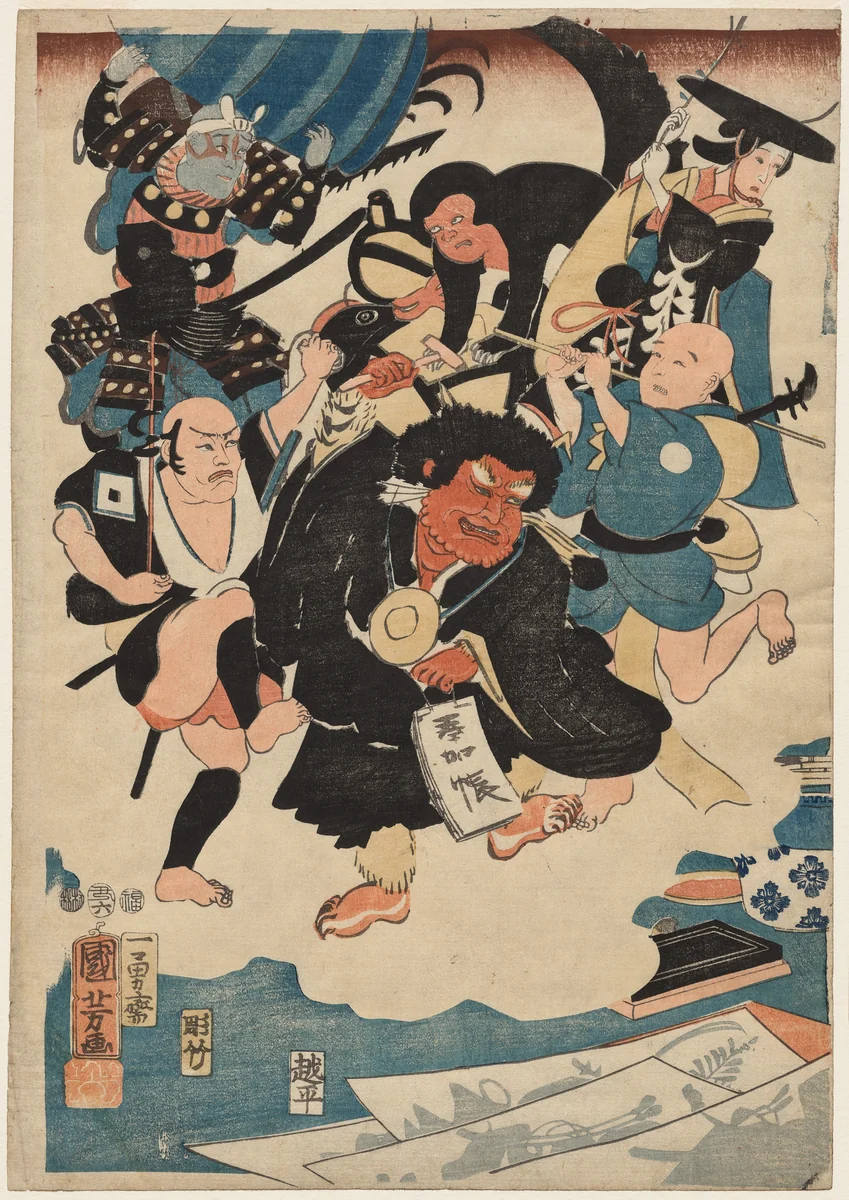 The Strange Occurrence of Ukiyo Matahei and his Famous Paintings by Utagawa Kuniyoshi (歌川國芳), print, 1853