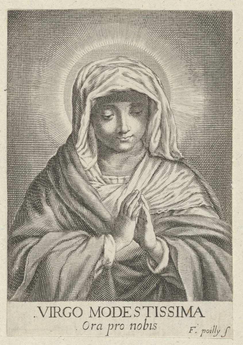 The Virgin in prayer looking down, after Reni by Francois de Poilly, print, 1635-1693