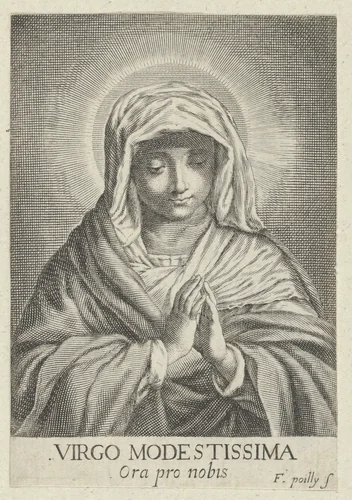 The Virgin in prayer looking down, after Reni by Francois de Poilly, print, 1635-1693