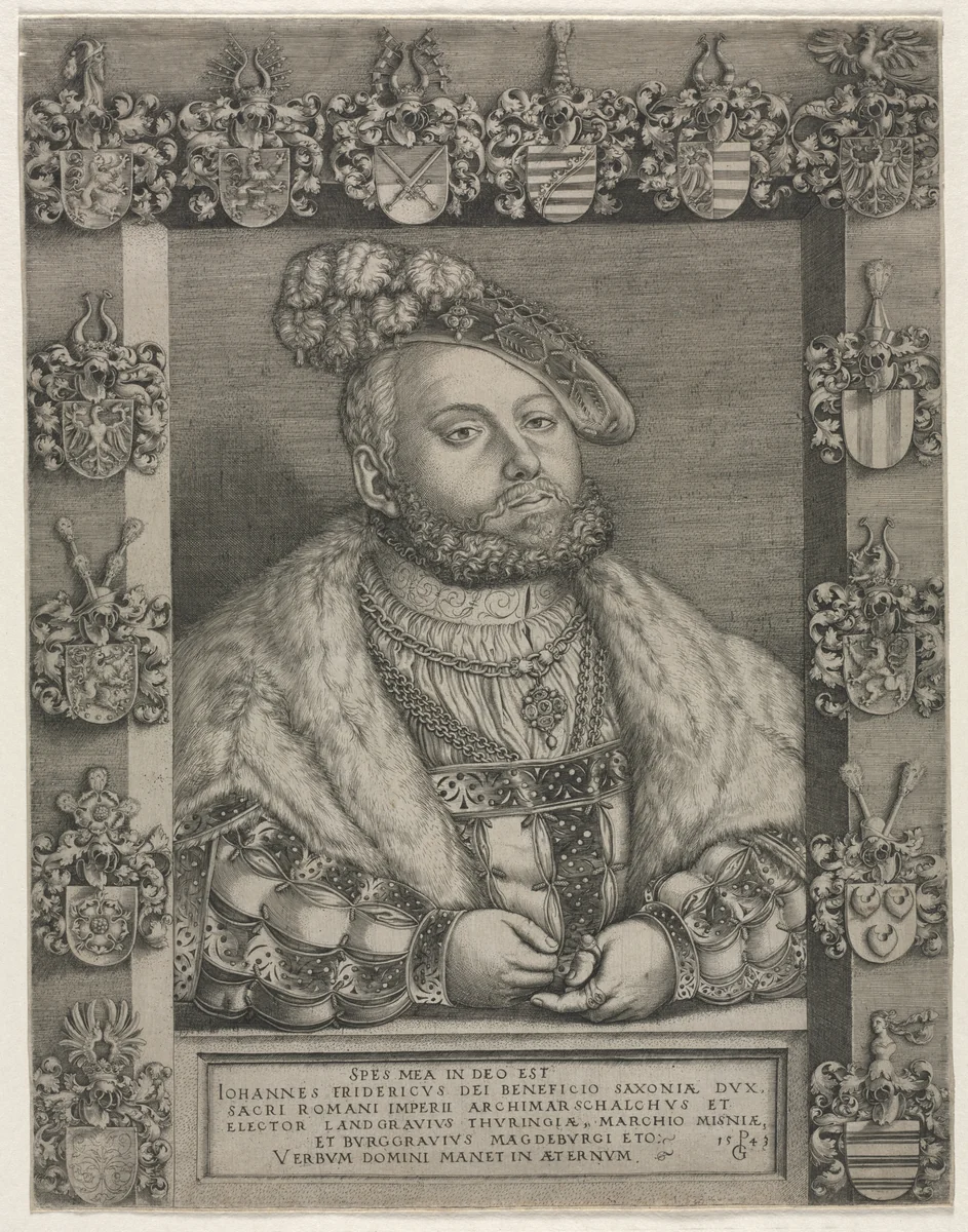 Portrait of John Frederick I, "The Magnanimous," Elector of Saxony by Georg Pencz, print, 1543