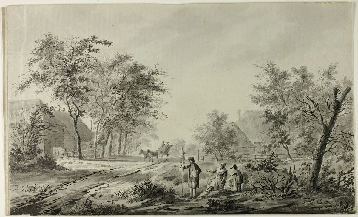 Outskirts of Nodorp by Wouterus Verschuur or possibly Willem van de Velde II, drawing, 1800-1899