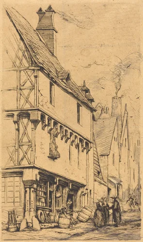 Ancienne habitation à Bourges, dite "La Maison du Musicien" (An Old House at Bourges, Sometimes Called the "Musician's House") by Charles Meryon, print, 1860