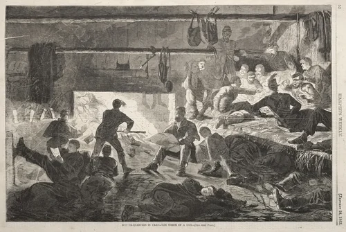 Winter Quarters in Camp - The Inside of a Hut by Winslow Homer, print, 1863