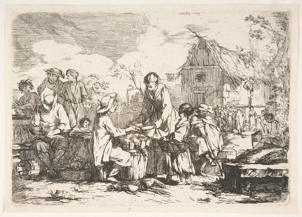 Village Marketplace (Le Marché de village) by Jean-Baptiste-Marie Pierre, print, 1730-1740