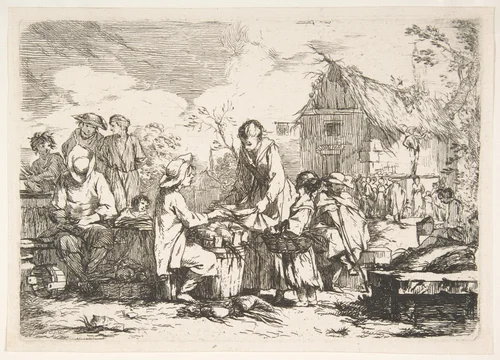 Village Marketplace (Le Marché de village) by Jean-Baptiste-Marie Pierre, print, 1730-1740