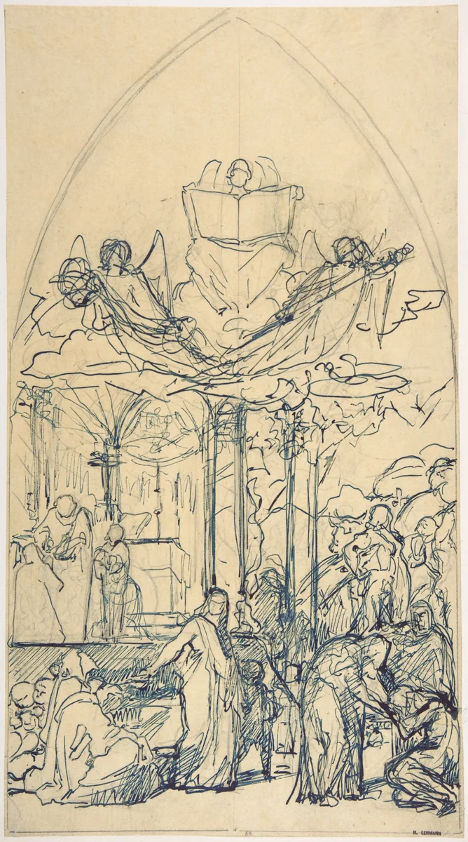 Composition Study with Figures Distributing Bread by Henri Lehmann, drawing, 1825-1882