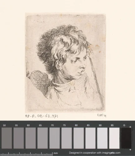 Hoofd van een jongen met stok by Jacques-Philippe Le Bas, print, 1736