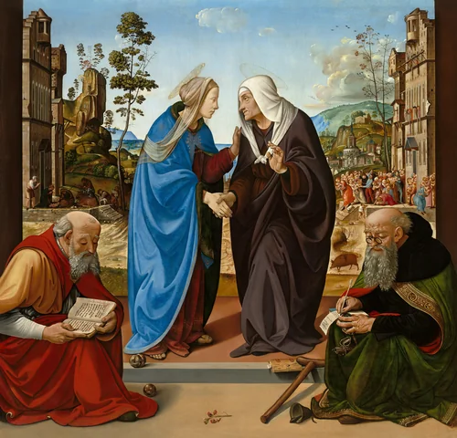The Visitation with Saint Nicholas and Saint Anthony Abbot by Piero di Cosimo, painting, 1489-1490
