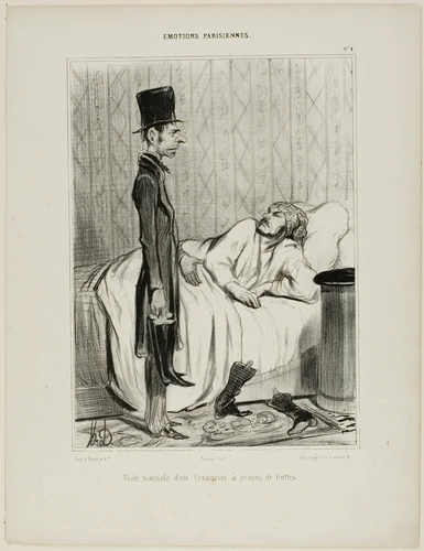 Early morning visit of a creditor concerning the boots, plate 4 from Émotions Parisiennes by Honoré-Victorin Daumier, print, 1839