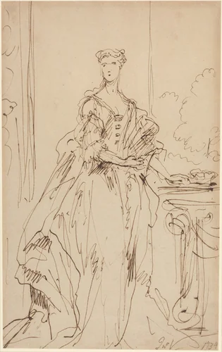 Portrait of a Standing Lady by John Vanderbank, drawing, 1734