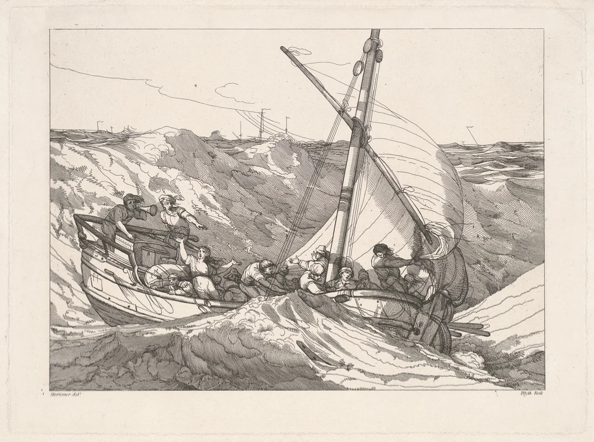 Boat in a Storm at Sea by Robert Blyth
John Hamilton Mortimer, print, 1803