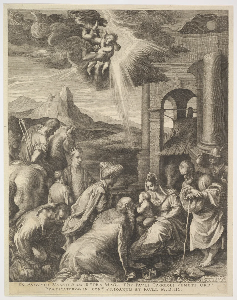 Adoration of the Magi by Raphael Sadeler I, print, 1598