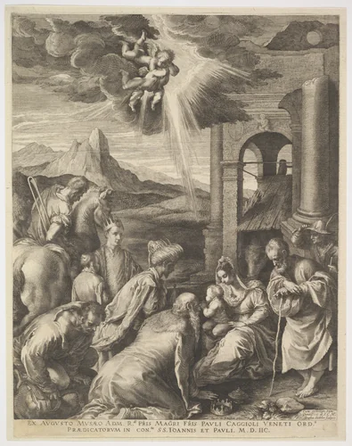 Adoration of the Magi by Raphael Sadeler I, print, 1598