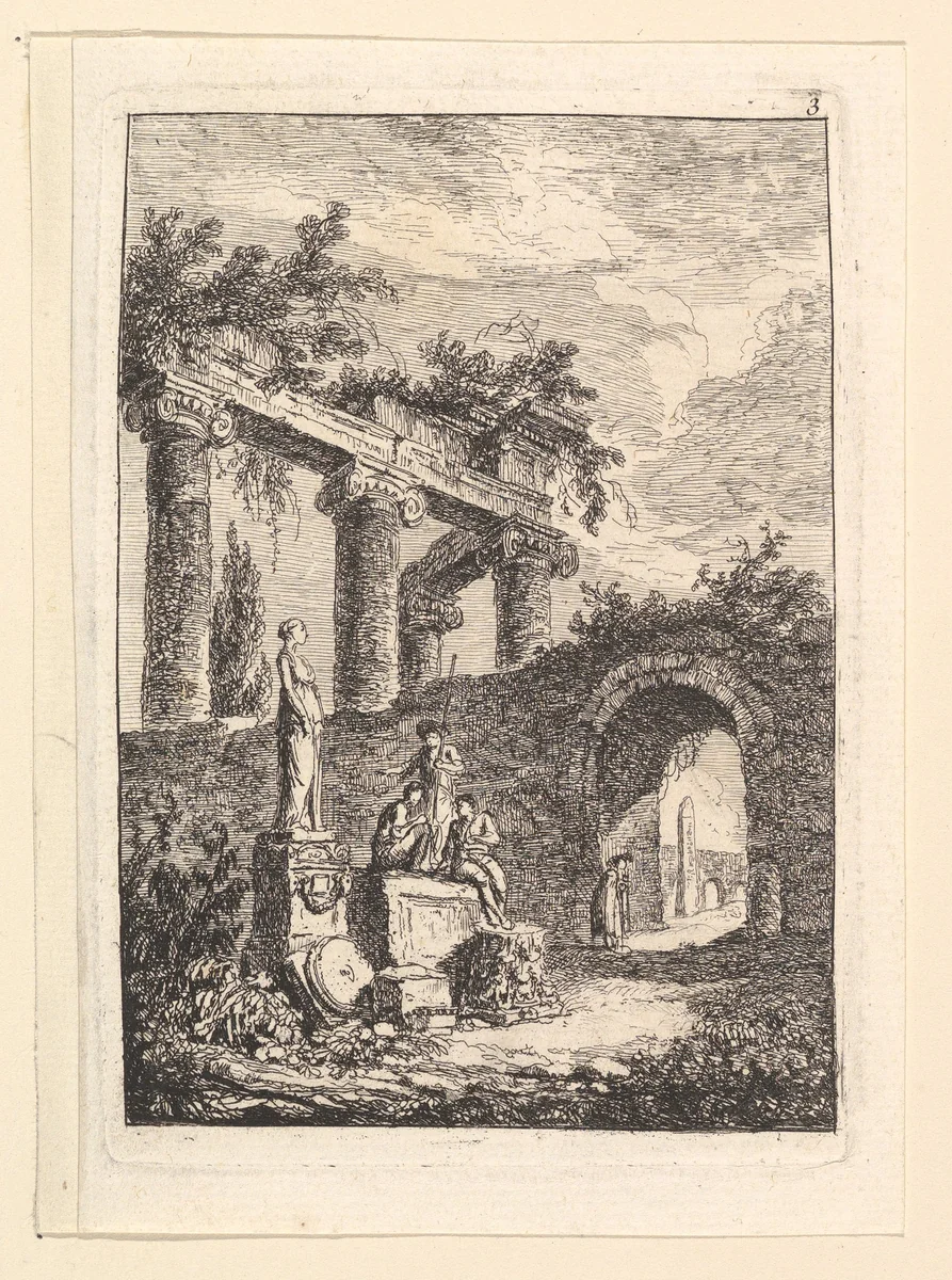 La Statue en Avant les Ruines by Hubert Robert, print, 1745-1808
