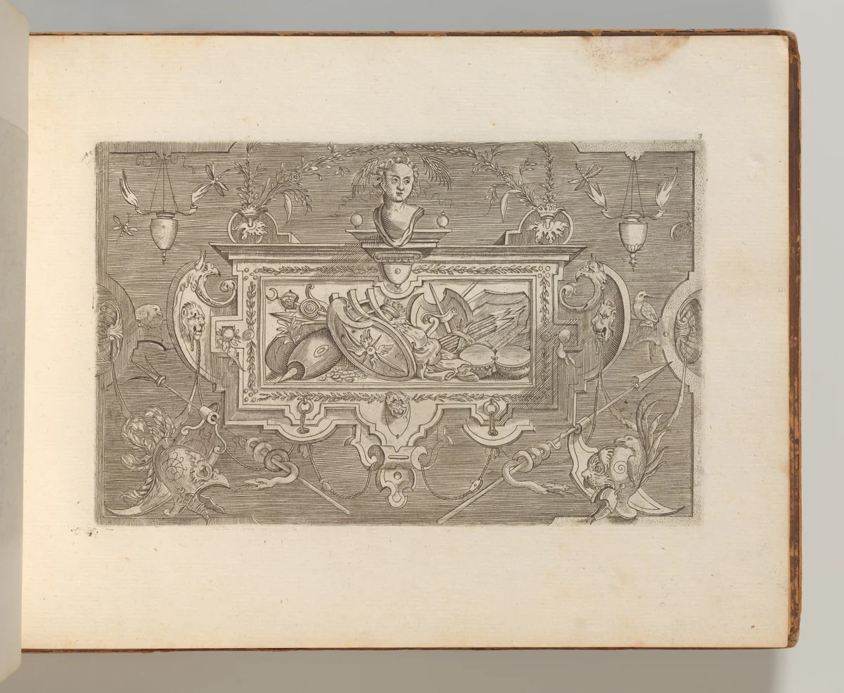 Targhe ed altri ornati di varie e capricciose invenzioni (Cartouches and other ornaments of various and capricious invention, page 3) by Jacob Floris, book, 1773