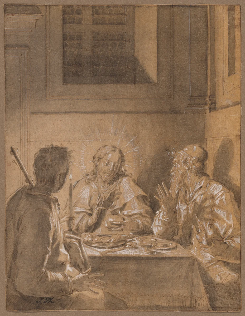 Supper at Emmaus by Pieter de Witte, drawing, 1590-1595