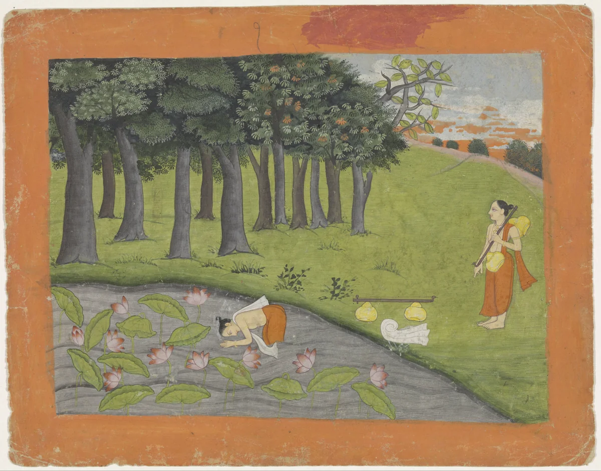 Twee asceten in een landschap by anonymous, drawing, 1825-1835