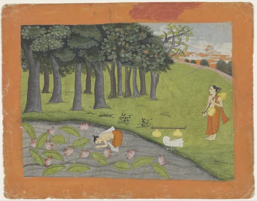 Twee asceten in een landschap by anonymous, drawing, 1825-1835