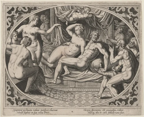 Mars and Venus Caught by the Gods by Hans Collaert the Younger, print, 1580-1628