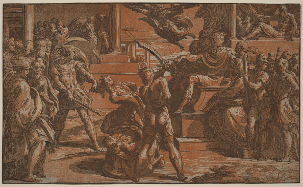 The Martyrdom of Two Saints by Antonio da Trento, print, 1530