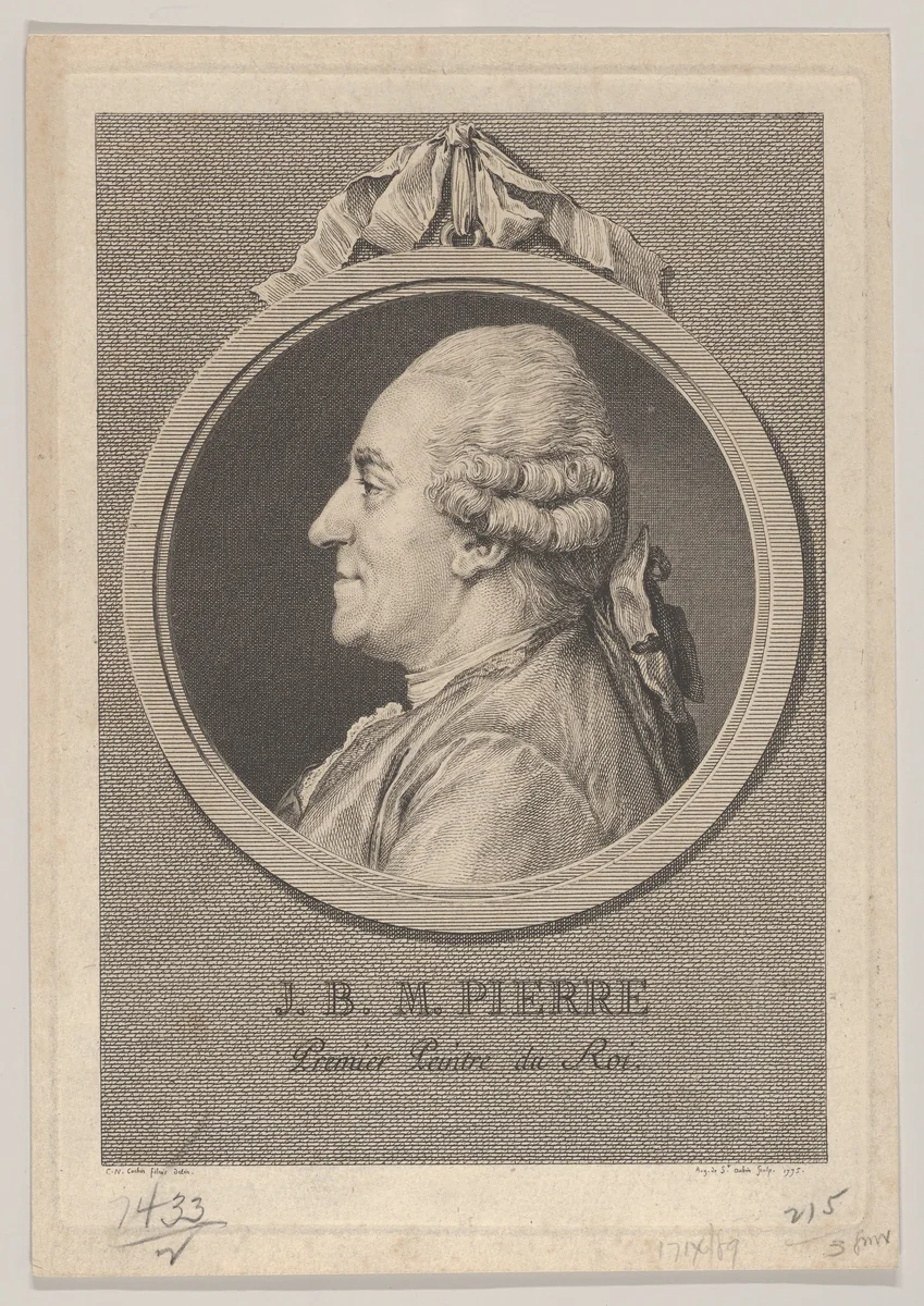 Portrait of Jean-Baptiste-Marie Pierre by Augustin de Saint-Aubin, print, 1775
