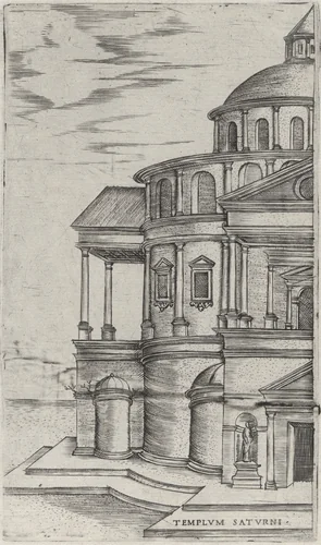 Templum Saturni, from a Series of 24 Depicting (Reconstructed) Buildings from Roman Antiquity by anonymous, print, 1530-1550