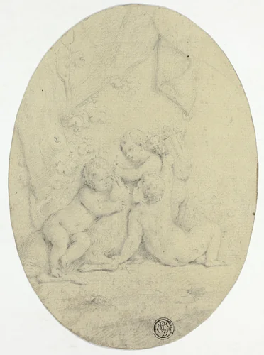 Three Children and a Goat by Jacob de Wit, drawing, 1715-1754