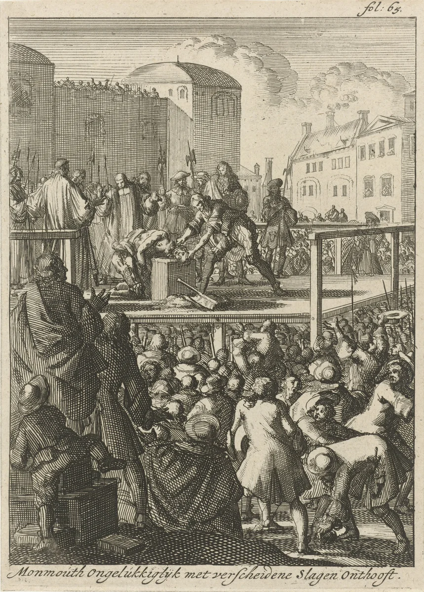 Onthoofding van de hertog van Monmouth, 1685 by Jan Luyken, print, 1689