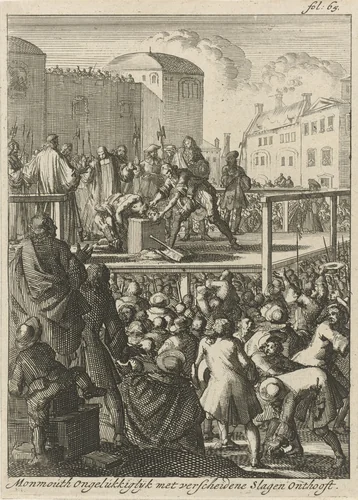 Onthoofding van de hertog van Monmouth, 1685 by Jan Luyken, print, 1689